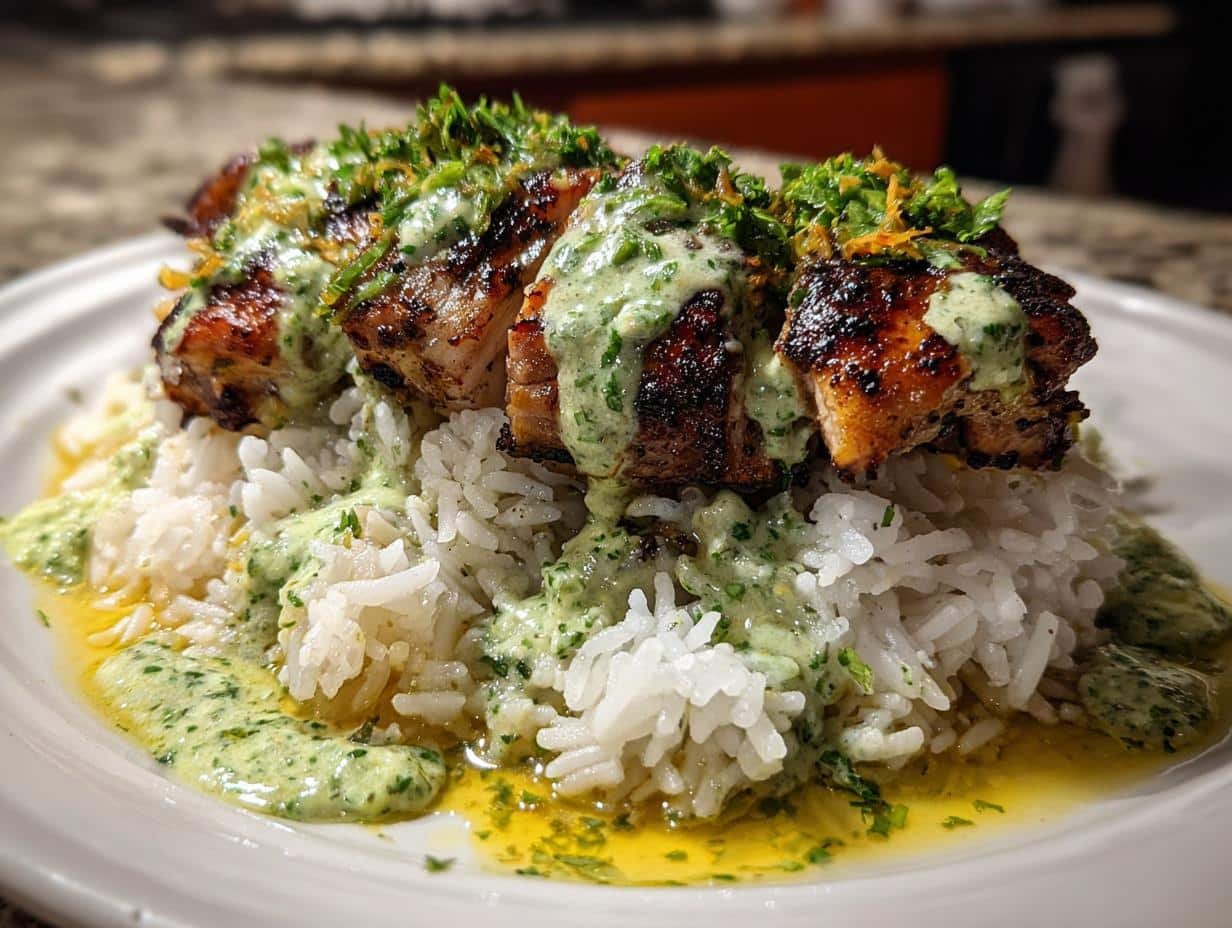 Peruvian Chicken and Rice with Green Sauce