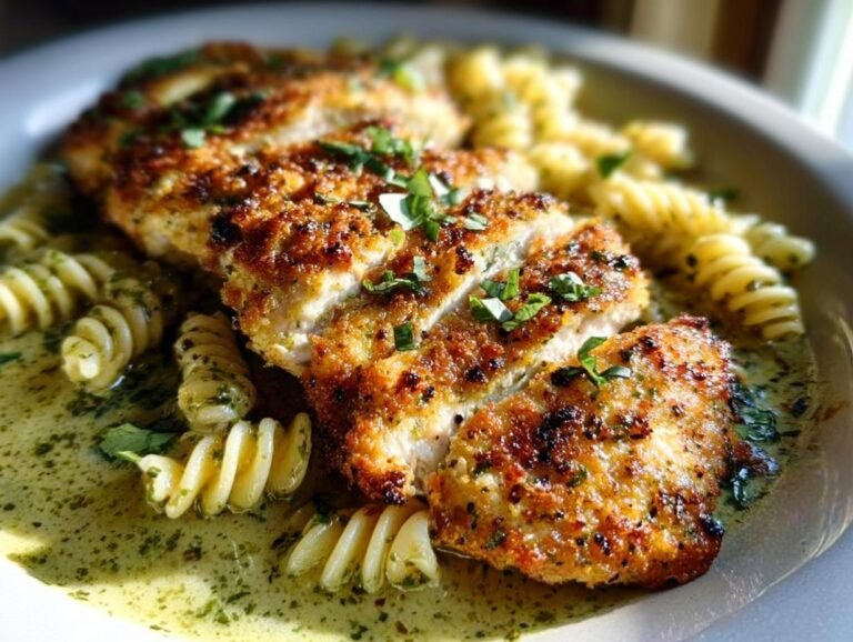 Pesto Pasta Crispy Parmesan