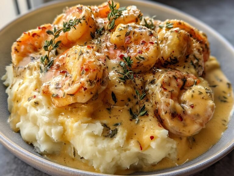 Creamy Garlic Shrimp Over
