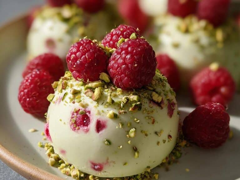 Pistachio Raspberry Cheesecake Domes