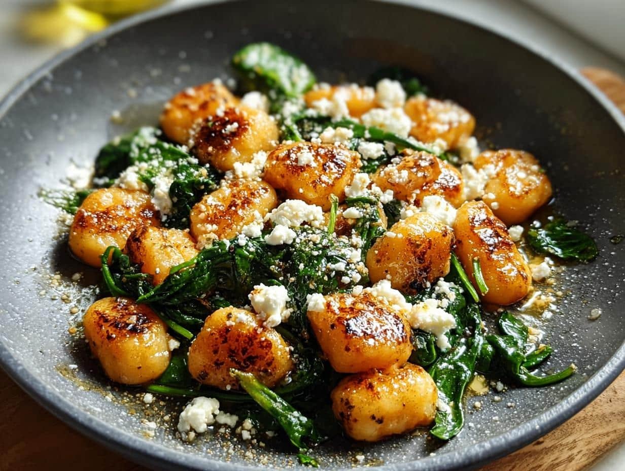 Crispy Gnocchi Spinach Feta