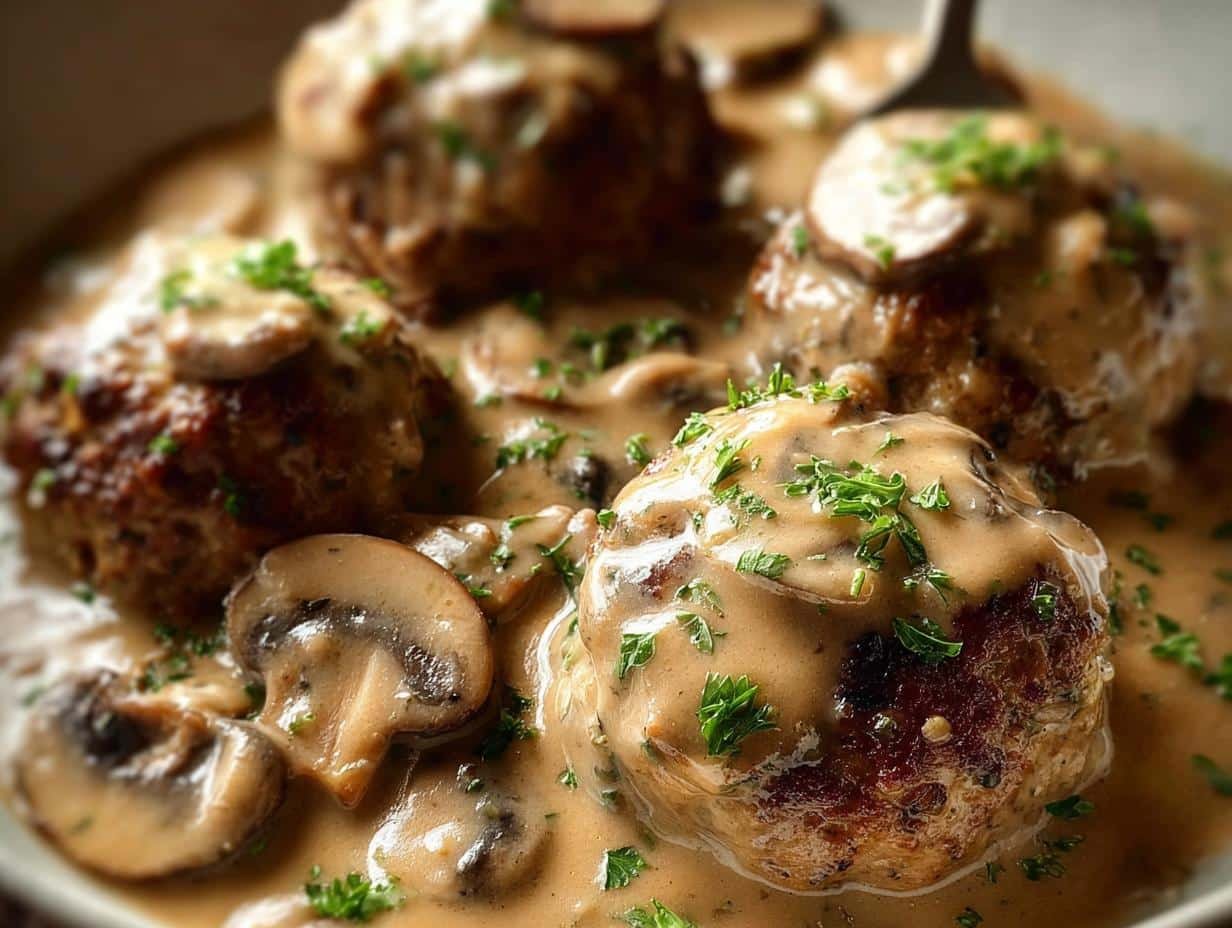 Mushroom Gravy Smothered Rissoles: Delicious Comfort Food - Mushroom Gravy Smothered Rissoles - additional detail