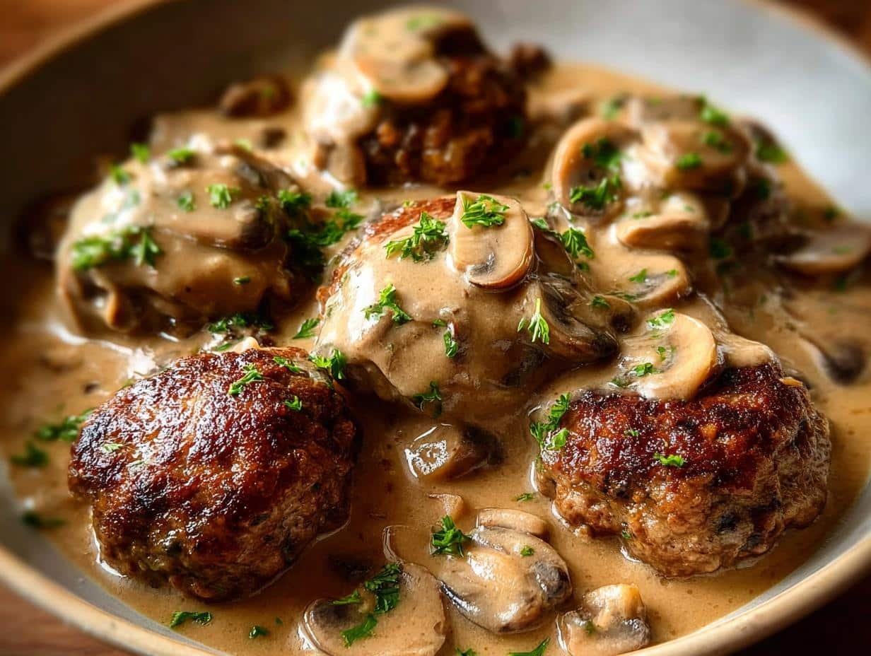 Mushroom Gravy Smothered Rissoles