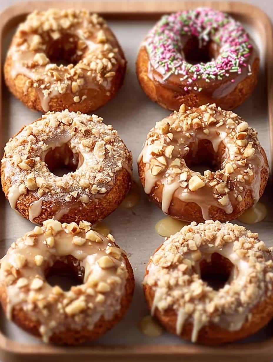 Close-up of a beautifully decorated Bake Apple Donut with various toppings, showcasing its vibrant appeal and delicious texture.