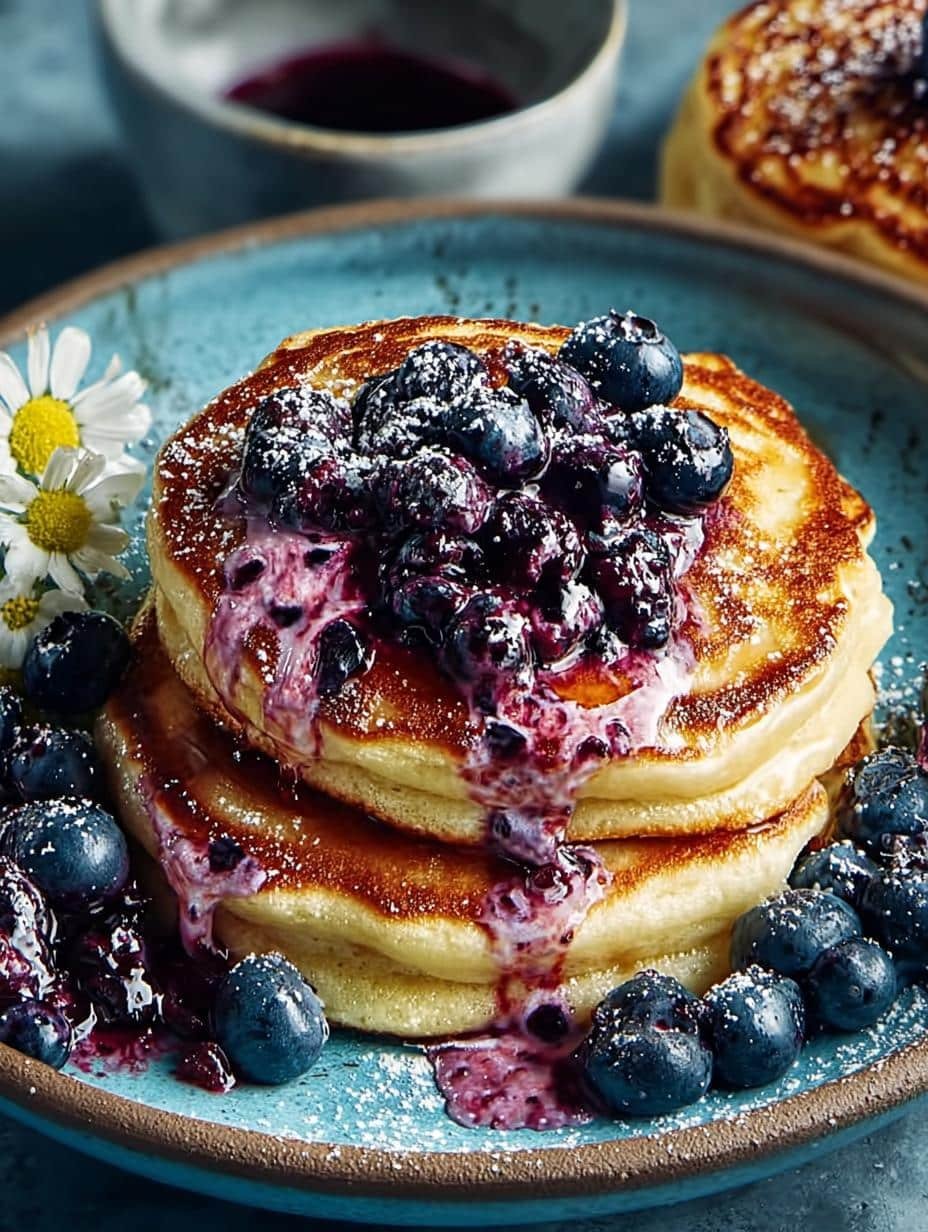 Savor Blue Cornmeal Pancakes with Blueberry Butter Bliss - Blue Cornmeal Pancakes with - main visual representation