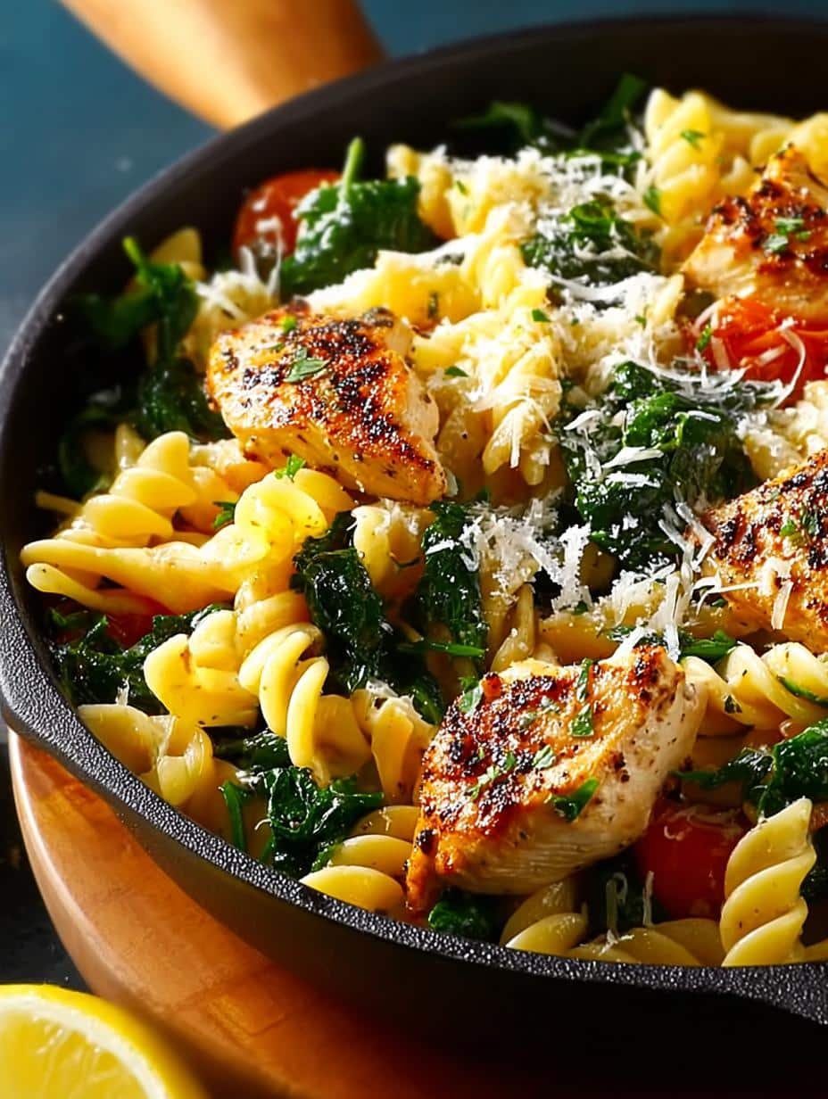 Delicious Chicken Spinach Skillet Pasta Recipe for Dinner - Chicken Spinach Skillet Pasta - main visual representation