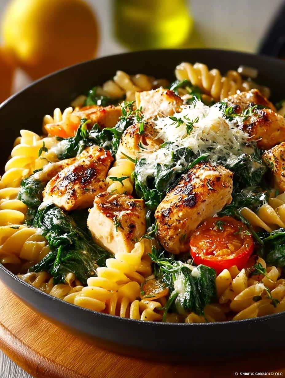 Delicious Chicken Spinach Skillet Pasta Recipe for Dinner - Chicken Spinach Skillet Pasta - additional detail