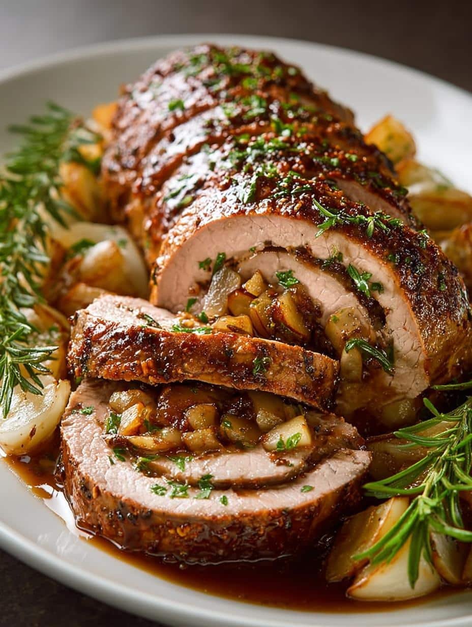 Tender Stuffed Beef Tenderloin with Gourmet Apple Gravy - Tender Stuffed Beef Tenderloin - main visual representation