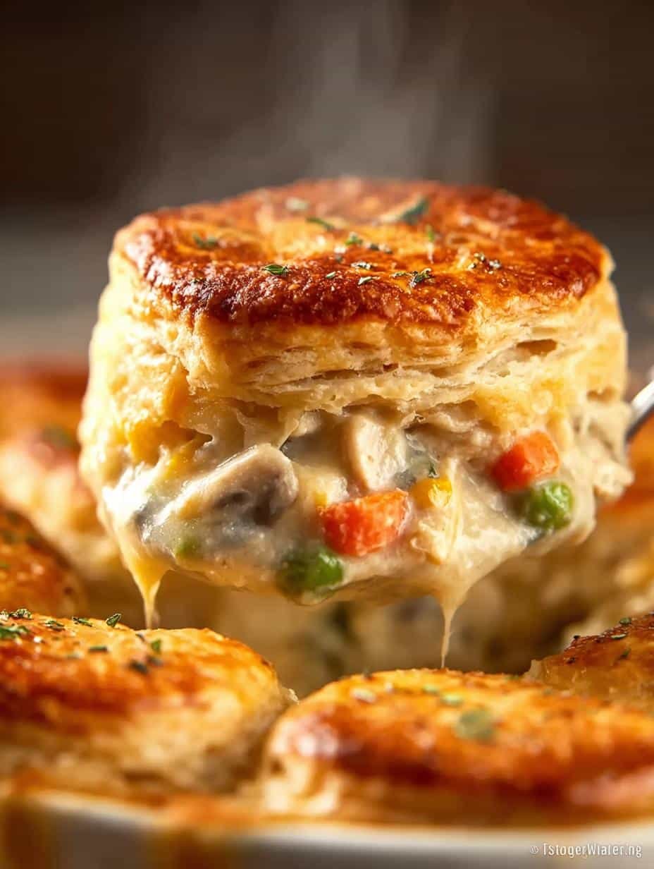 Irresistible Chicken Pot Pie Casserole fresh from the oven on a cooling rack