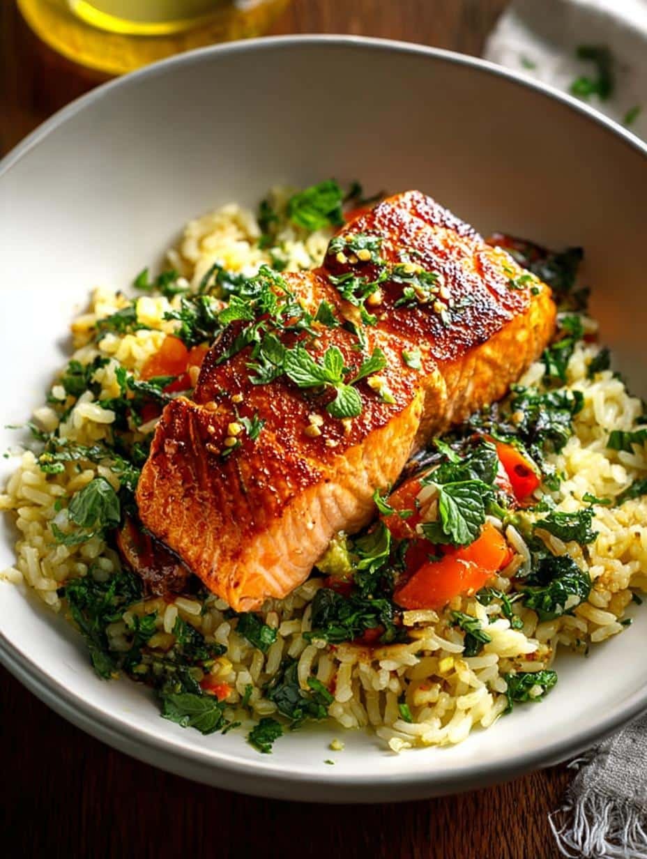Curried Salmon Herby Rice