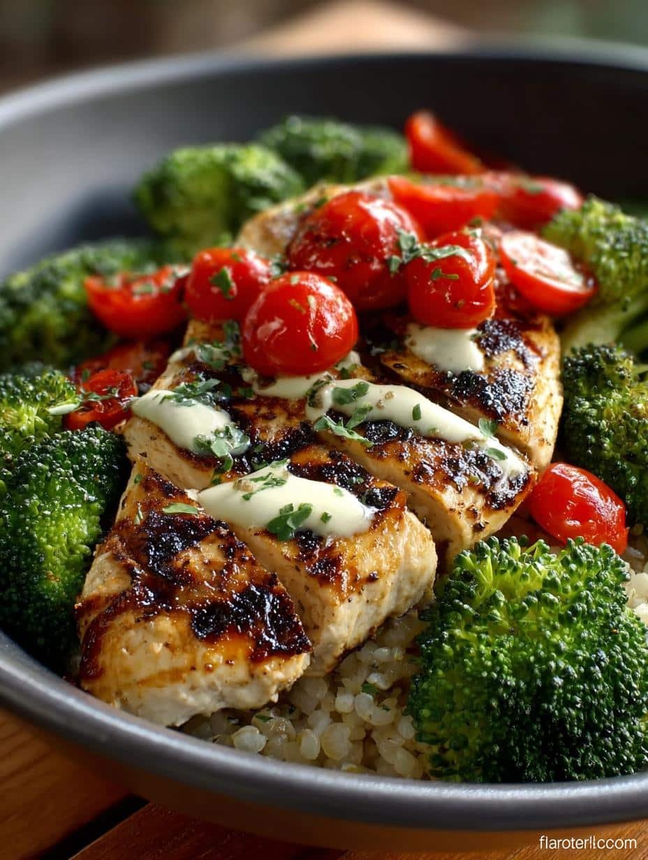 Delicious Grilled Chicken Broccoli Bowls with Creamy Sauce - Grilled Chicken Broccoli Bowls - main visual representation