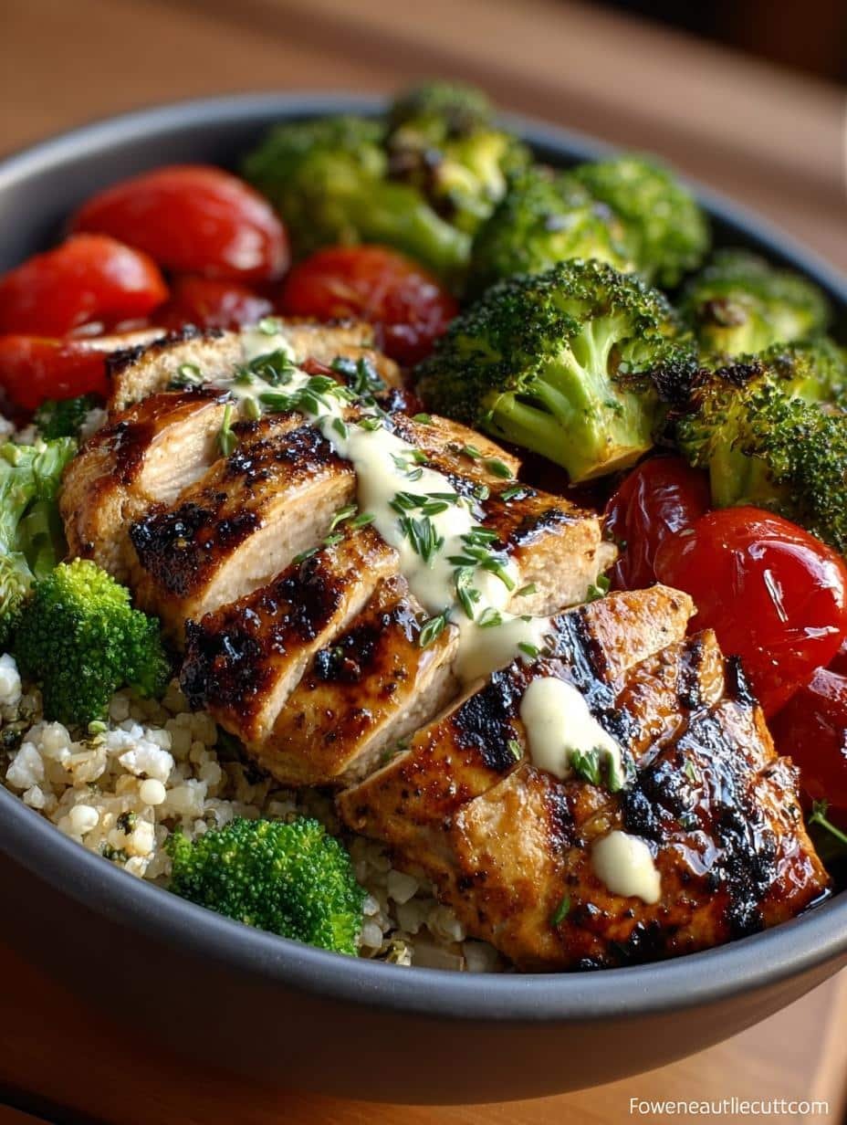 Delicious Grilled Chicken Broccoli Bowls with Creamy Sauce - Grilled Chicken Broccoli Bowls - additional detail
