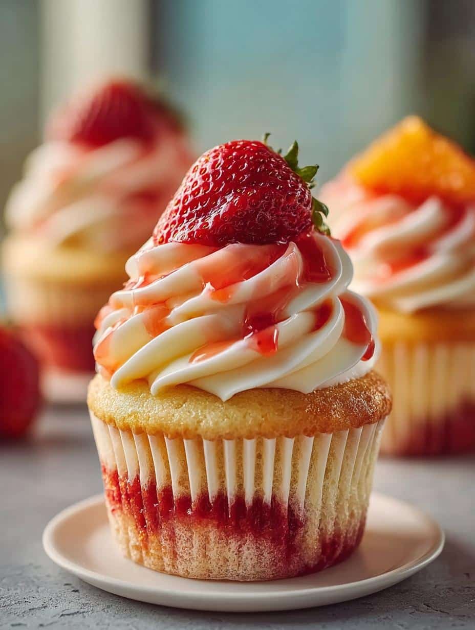 Mango Strawberry Sunset Cupcakes