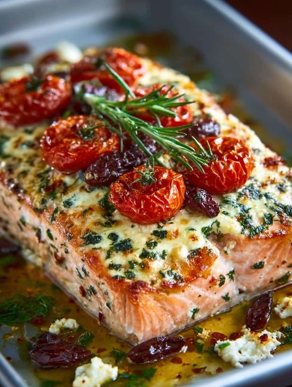 Delicious Mediterranean Salmon Bake with Flavorful Veggies - Mediterranean Salmon Bake - main visual representation