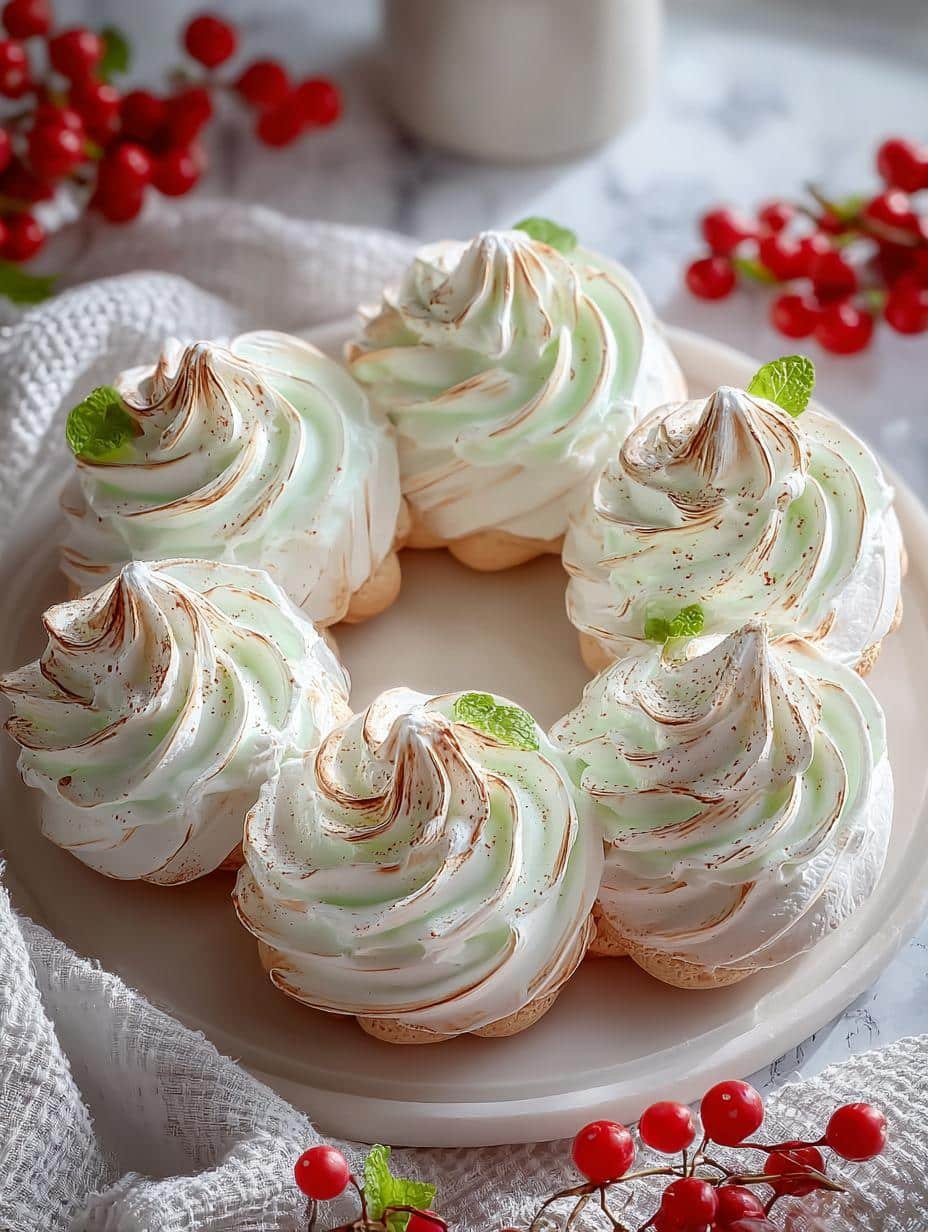 Meringue Wreath Cookies: 24 Festive Treats for the Holidays - Meringue Wreath Cookies - main visual representation